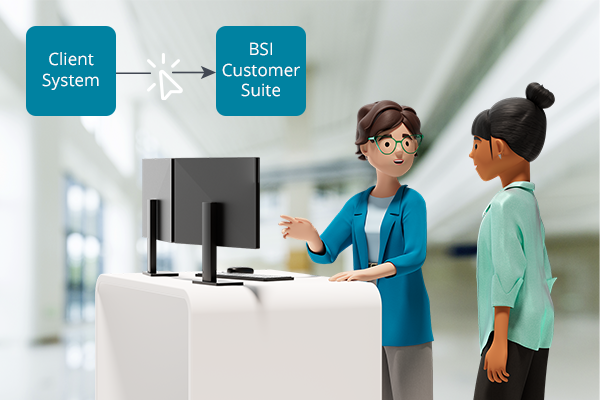 Andrea e Vicky collegano il sistema client alla BSI Customer Suite tramite drag-and-drop.