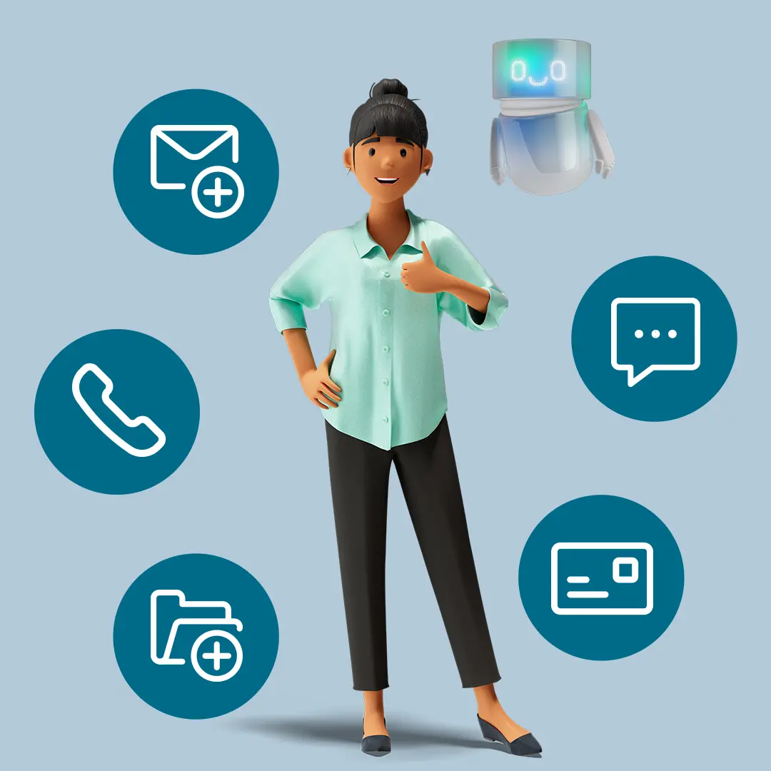 Vicky Valetti, Servicemitarbeiterin und Kundenberaterin, nutzt intelligentes Input Management in der BSI Customer Suite und reduziert manuellen Aufwand. AI Agents erkennen E-Mails, Dokumente und Serviceanfragen automatisch, ordnen sie passenden Prozessen zu und bearbeiten geeignete Anliegen bis hin zur Dunkelverarbeitung.